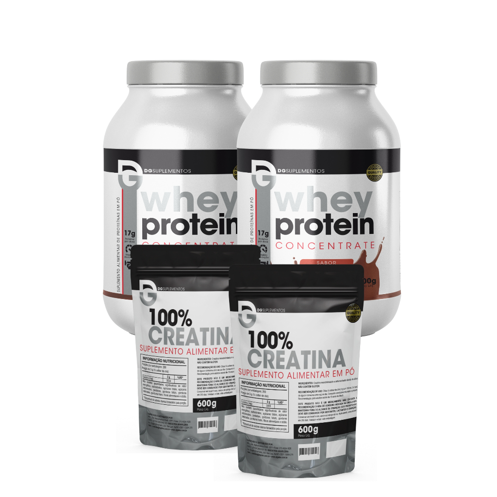 Kit 2x Whey Protein 900g Concentrate DG Labs + 2x Creatina Pura 600g DG Labs