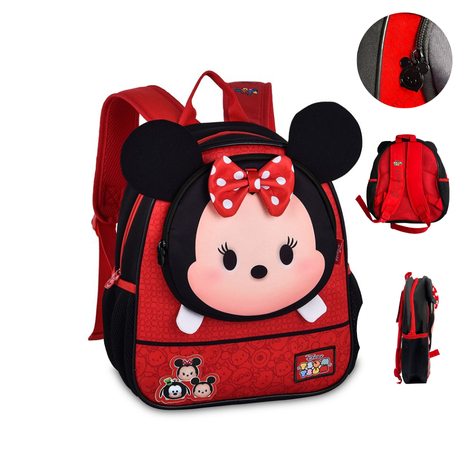 Mochila Costas Infantil Escolar Minnie Tsum Tsum Disney Pequena Vermelha