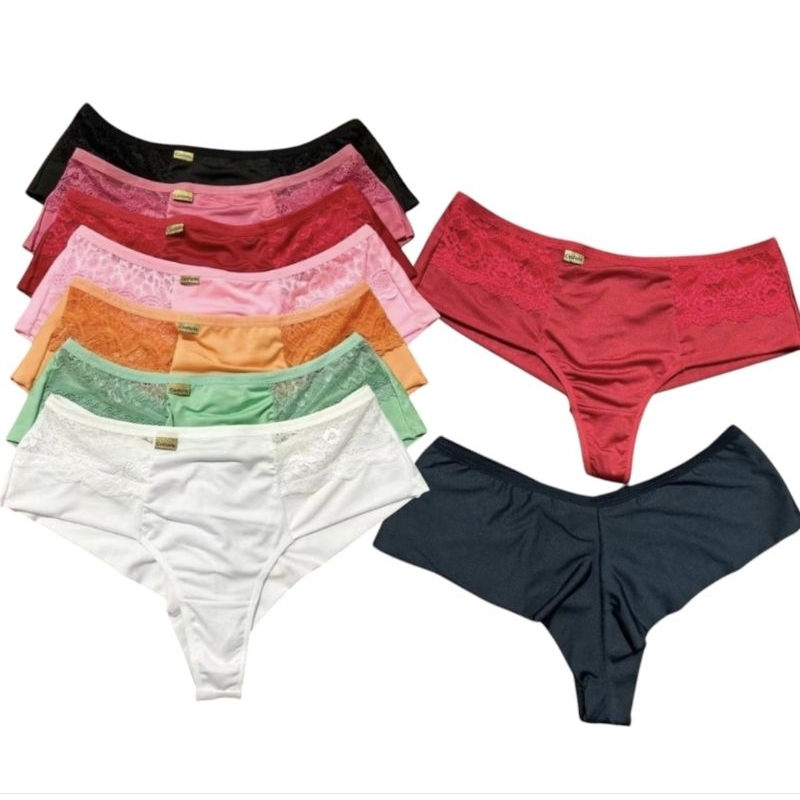 Kit 3 Calcinha Plus Size Fio Duplo com Renda na Lateral R 2 Pala Larga Adulto Feminina Lingerie