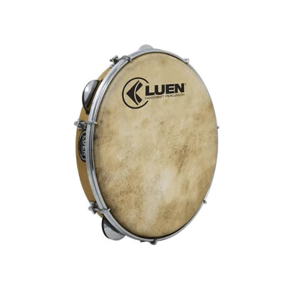 Pandeiro 08" Folheado Pinho Platinela Aro Inox Pele Animal Choro Luen
