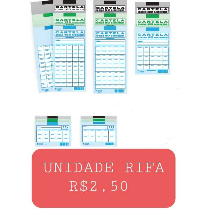 KIT CARTELA DE RIFA COM 10 UNIDADES TAMOIO MODELO ANTIGO ( NOMES FEMININO) CORES SORTIDAS