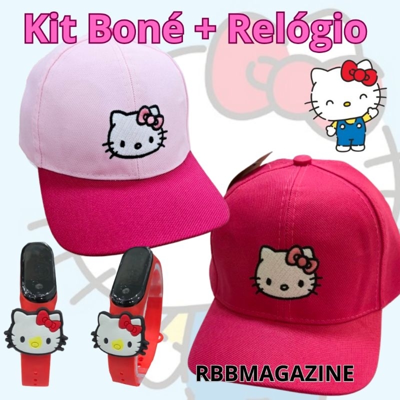 Kit Exclusivo Hello Kitty: Boné Bordado + Relógio com Aplique Emborrachado em Oferta na Shopee