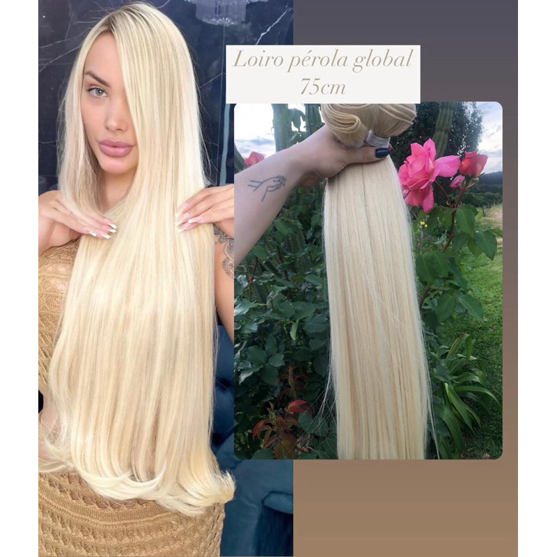 Cabelo Russo ✨semi humano✨75cm 200g mega hair loiro aplique fibra russa humanizado superior cabelo orgânico bio humano