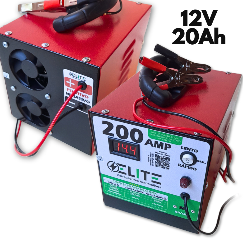 Carregador de Bateria Automotivo 12V 20Ah Elite - Baterias até 200AMP Bivolt com Voltímetro Digital em Oferta na Shopee