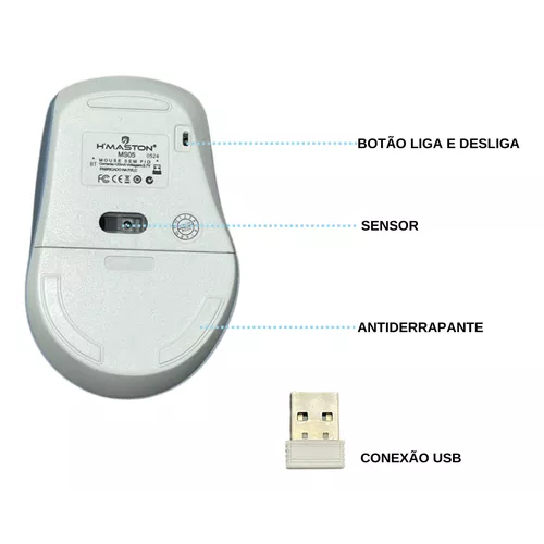 H'maston MS05 Mouse Luminoso Sem Fio 2.4Ghz Mouse Bluetooth 5.2 Mac Ergonômico