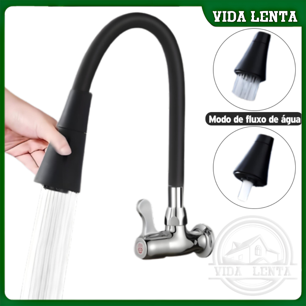 Torneira Gourmet Flexível Cozinha Gourmet de Parede de Monocomando Com Spray Misturador Vários modos por R$ 23,99