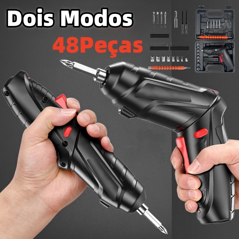 48 Pçs kit Parafusadeira/furadeira À Bateria USB Parafusadeira Sem Fio portátil Caixa de ferramentas