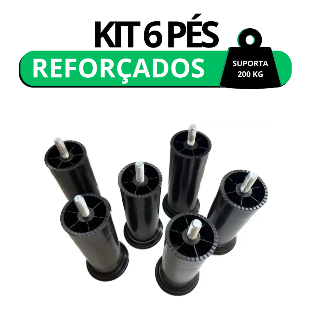 Pés para Cama Box Casal - Kit com 6 Pés Reforçado 12 cm Plástico