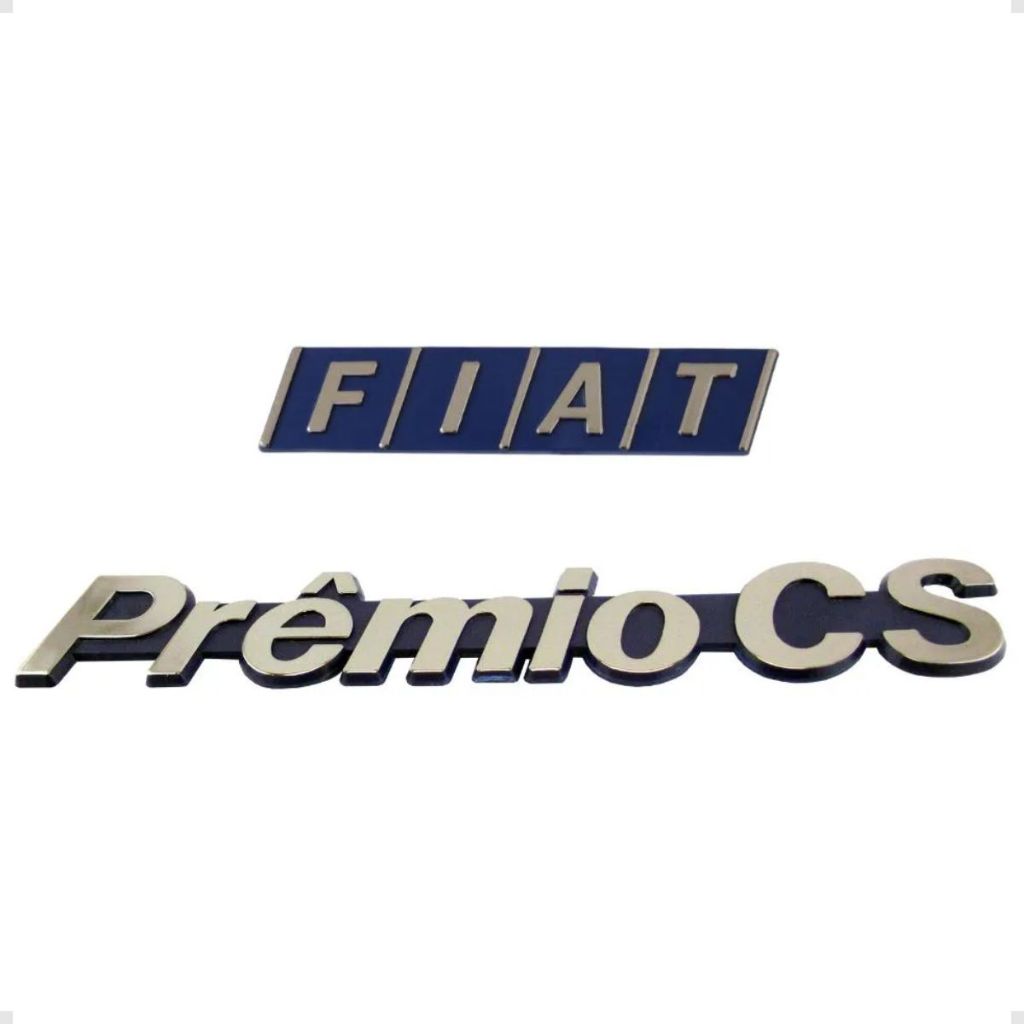 Emblemas Prêmio Cs E Fiat Mala Cromado Com Fundo Azul