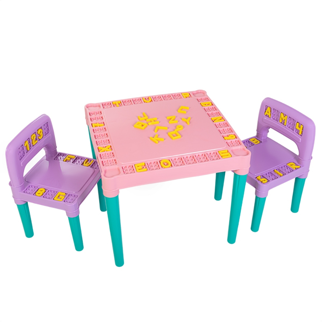 Mesa Infantil Com 2 Cadeira Educativa Para Crianças Tritec Rosa - Mom & Baby