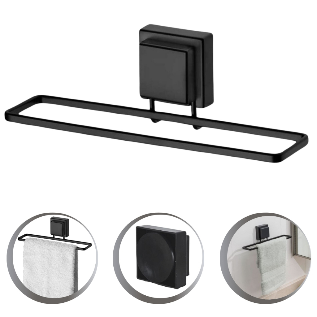 Toalheiro de Banheiro Lavabo Fixação Ventosas Sem Furo 25cm Preto Fosco Future em Oferta na Shopee
