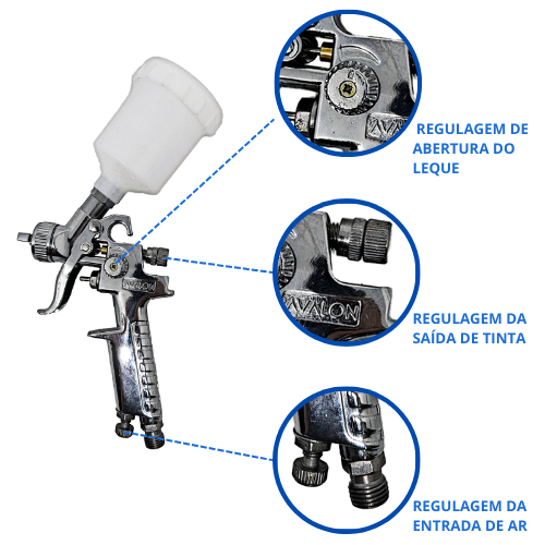 Pistola de Pintura Profissional HVLP Avalon H-2000P Bico 1.0mm Caneca 125ml Retoques, Acabamento