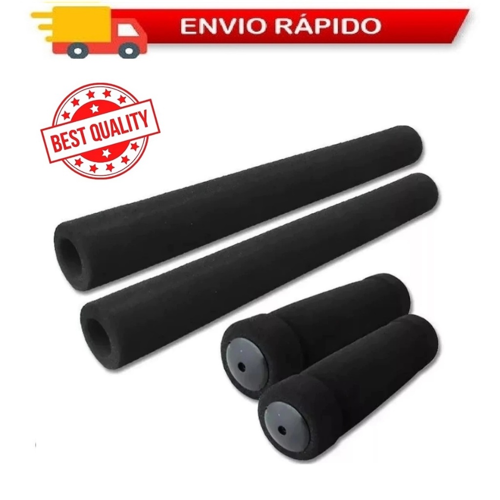 Manopla Punho Espuma Guidão Guidon Bicicleta Bike Caiçara Beach Jogo 4 pçs Com Acabamento Plug Preta