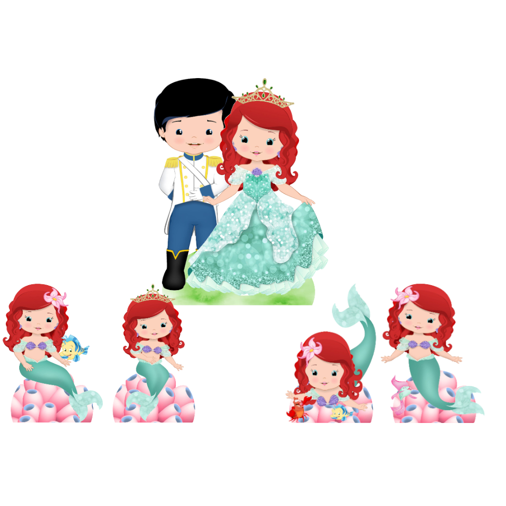 DECORAÇÃO DE FESTA PEQ SEREIA CUTE  KIT 1 DISPLAY DE 30 CM E 4 DISPLAY DE 20 CM EM MDF DE 3MM