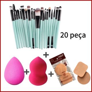 Kit de Pincel 20 + 2 Esponjas + 1 Kit esponja de Pó aleatório em Oferta na Shopee