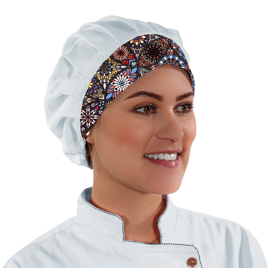 Touca Para Chef Cozinha Médico Enfermeira Uniforme Unissex Estampa Mandala Para Hospital Clínica Resturante Consultório