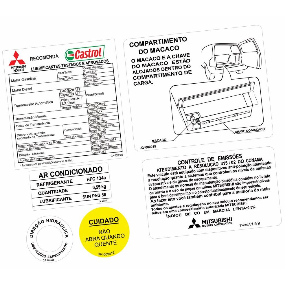 Adesivos Advertência Cofre Motor Pajero Full 2006 A 2014 Gasolina