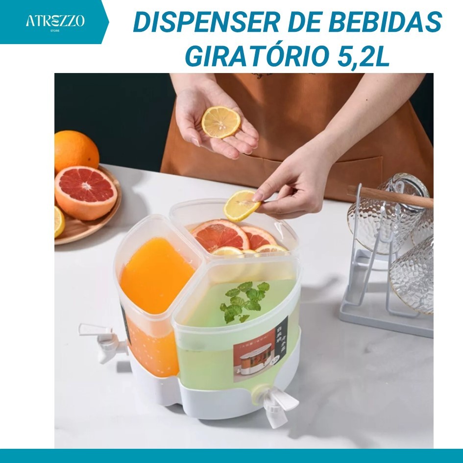 Suqueira Dispenser Sucos Agua Aromatizada Dispenser Giratorio Bebida 5,2L