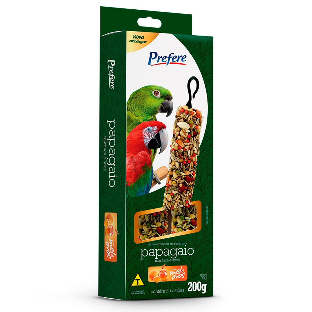 Prefere - Bastão Mix de Sementes para Papagaio Arara Maritaca Congo Ecletus Cacatua - 200g