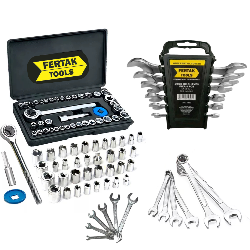 Kit Jogo De Ferramentas 46 Peças Chave Fixa 6 peças e Jogo 40 peças Soquetes Catraca