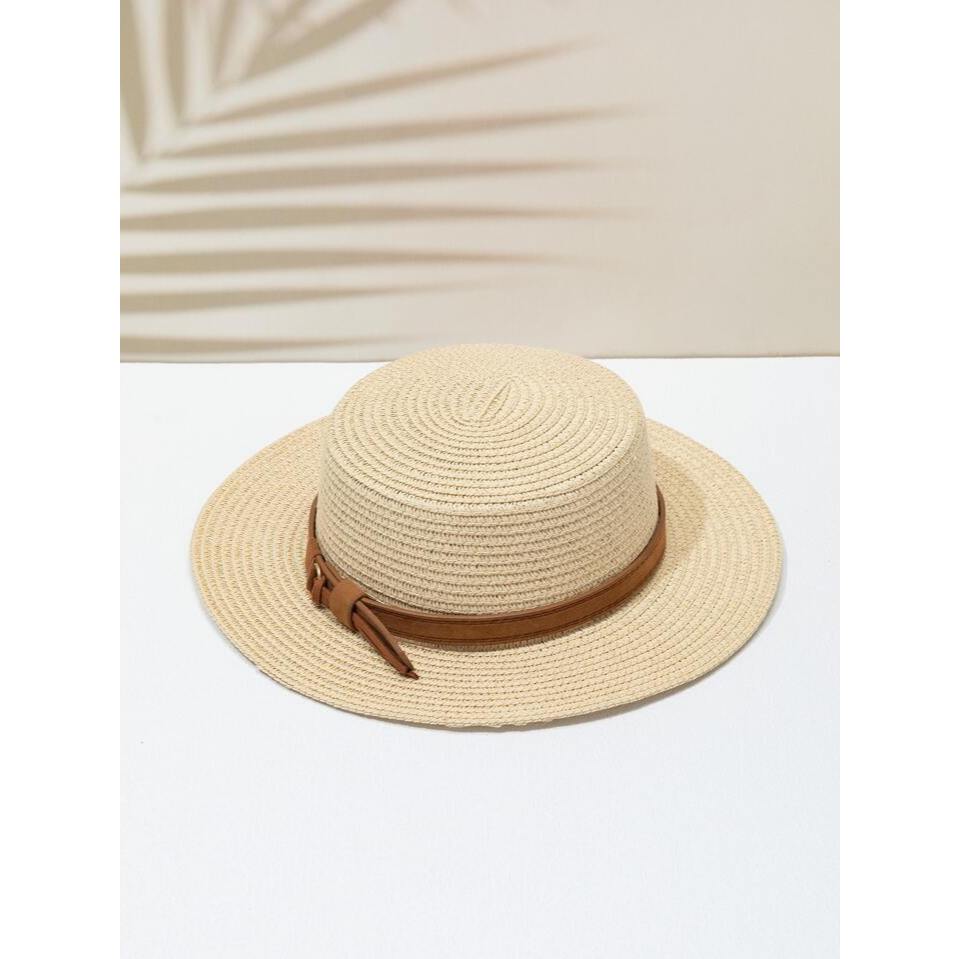 Detalhes do Chapéu de praia Modelo Paris maleavel palha com faixa couro camurça S-0373