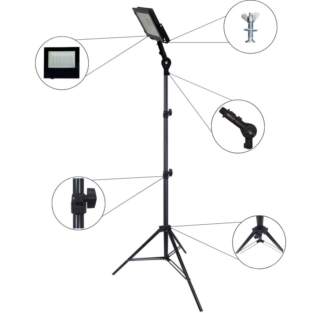 PHR_W50 - TRIPÉ COM REFLETOR DE 50W PRONTO PARA USO - AJUSTÁVEL E RECLINÁVEL