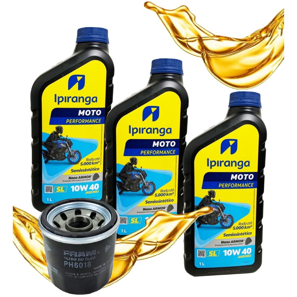 Troca de Óleo P/ Suzuki Bandit 650 / Vstorm 650 / Gladius 650 Ipiranga 10W40 + Filtro Fram em Oferta na Shopee