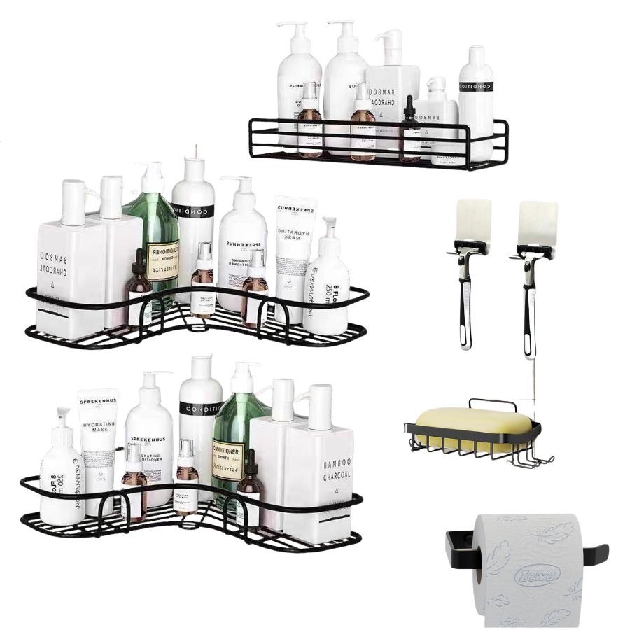 Kit 3 Prateleiras De Banheiro Suporte De Shampoo Organizador Sem Furo Reto e Canto