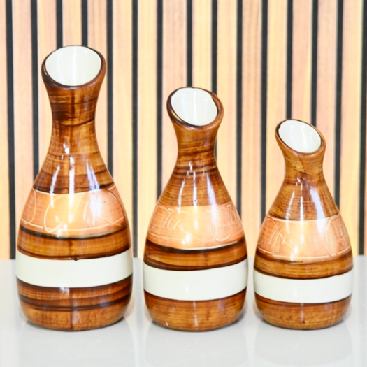 Kit 3 Peças Vasos Decorativo Casa Aparador Trio Sala Conjunto Objeto Decoração Cerâmica Enfeite Rack