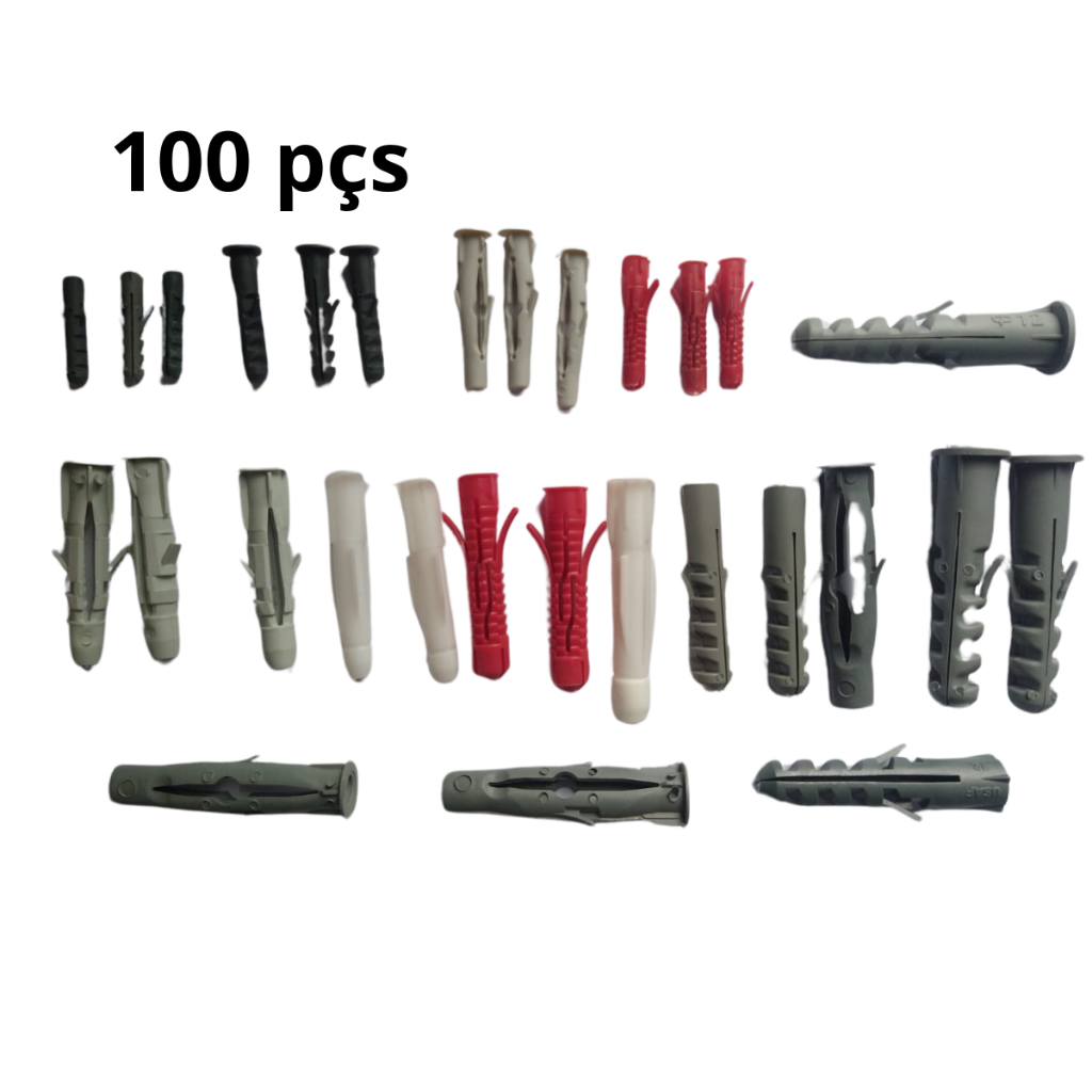 Kit 100 Bucha Plástica Para Parede Concreto Bloco Numeros N5 N6 N8 N10 N12
