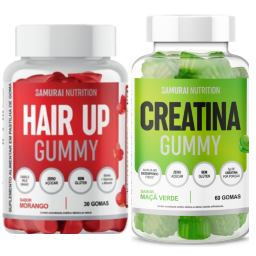 Kit 1x Hair Up Gummy Frutas Vermelhas 30 Gomas + 1x Creatina Gummy 60 Gomas Samurai Nutrition em Oferta na Shopee