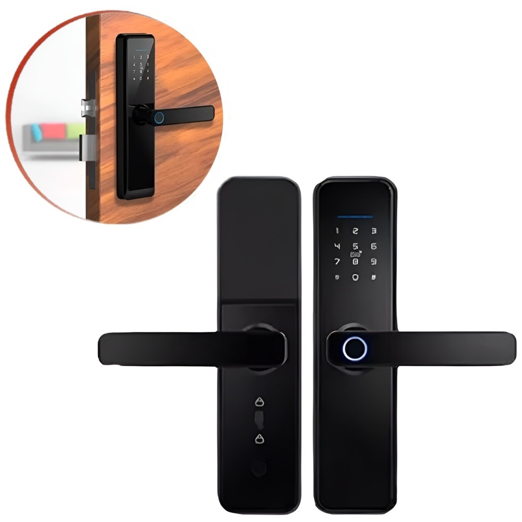 Fechadura Eletrônica Digital 4 em 1 Com Biometria, Bluetooth, Senha Touch, Chave e Tag