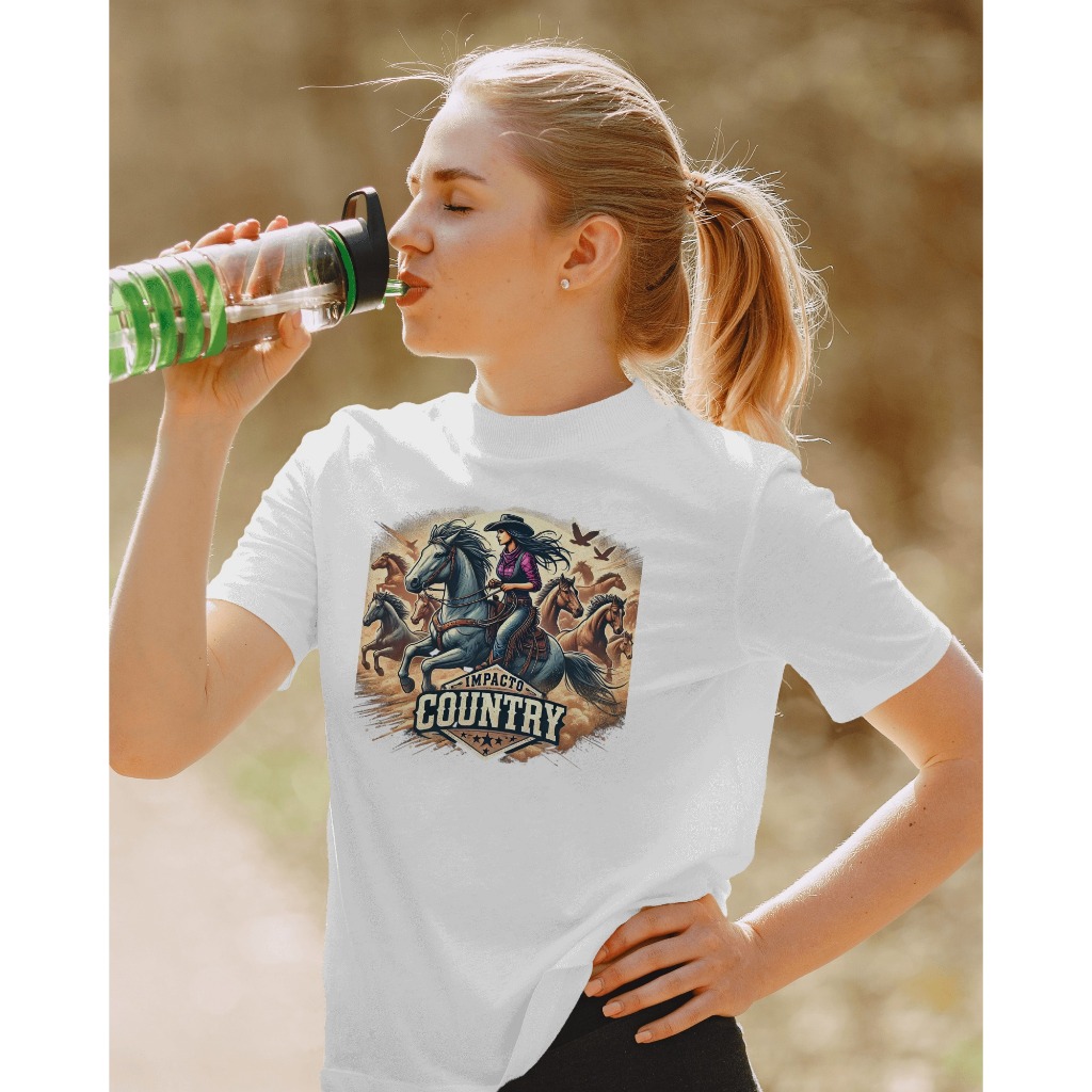 Camiseta Cowgirls Country Camisa Feminina T-shirt Baby Look Cavalgada 100% Algodão Impacto Country