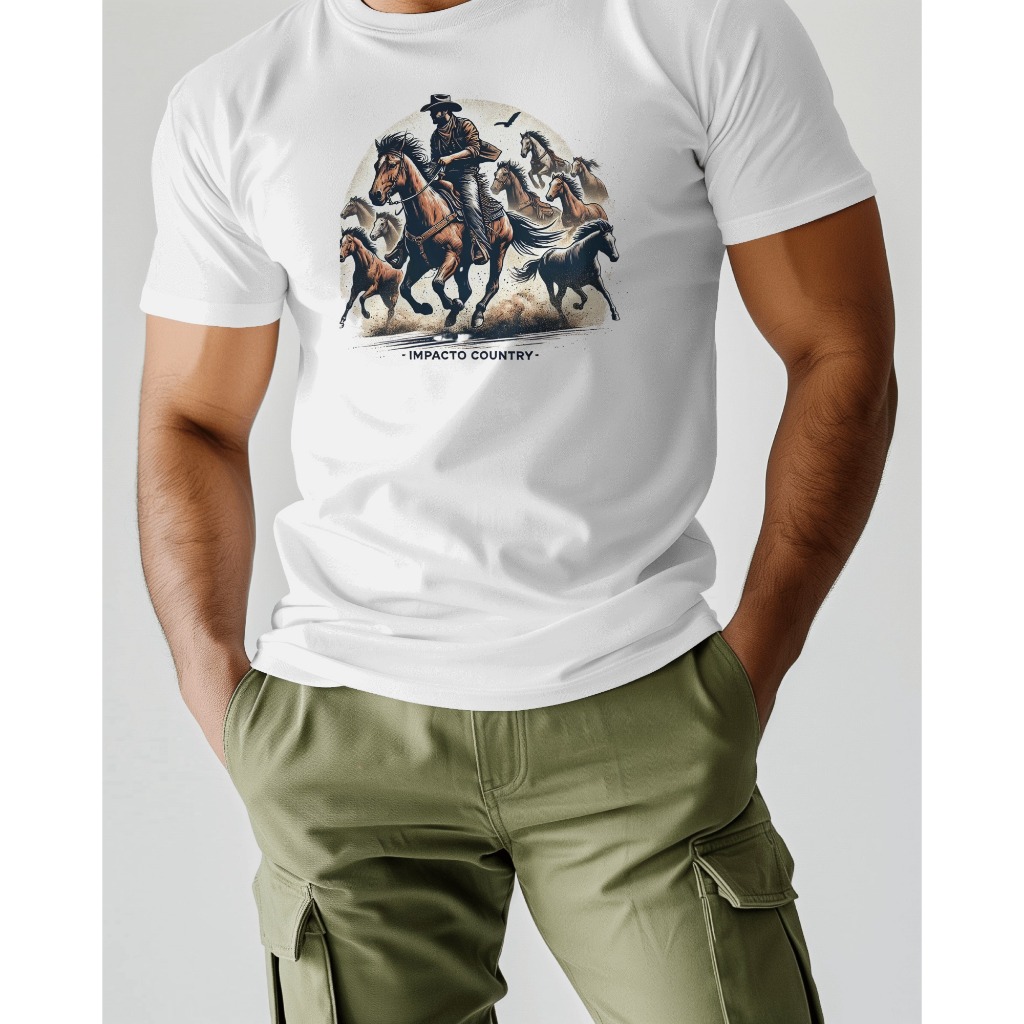 Camiseta Country Masculina Camisa Cowboy Vaquejada Peão Cavalgada 100% Algodão Impacto Country