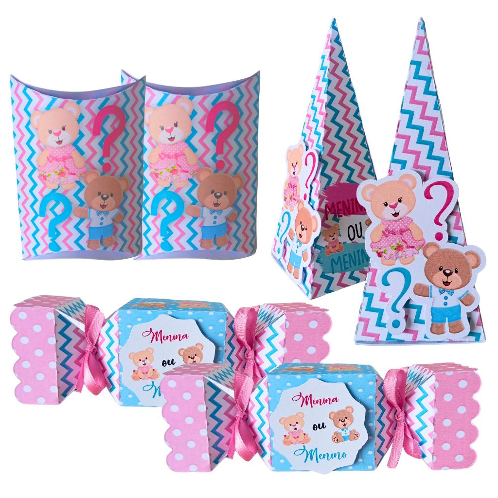 Kit Lembrancinha Ursinho Chá Revelação Festa Infantil Aniversário Decoração