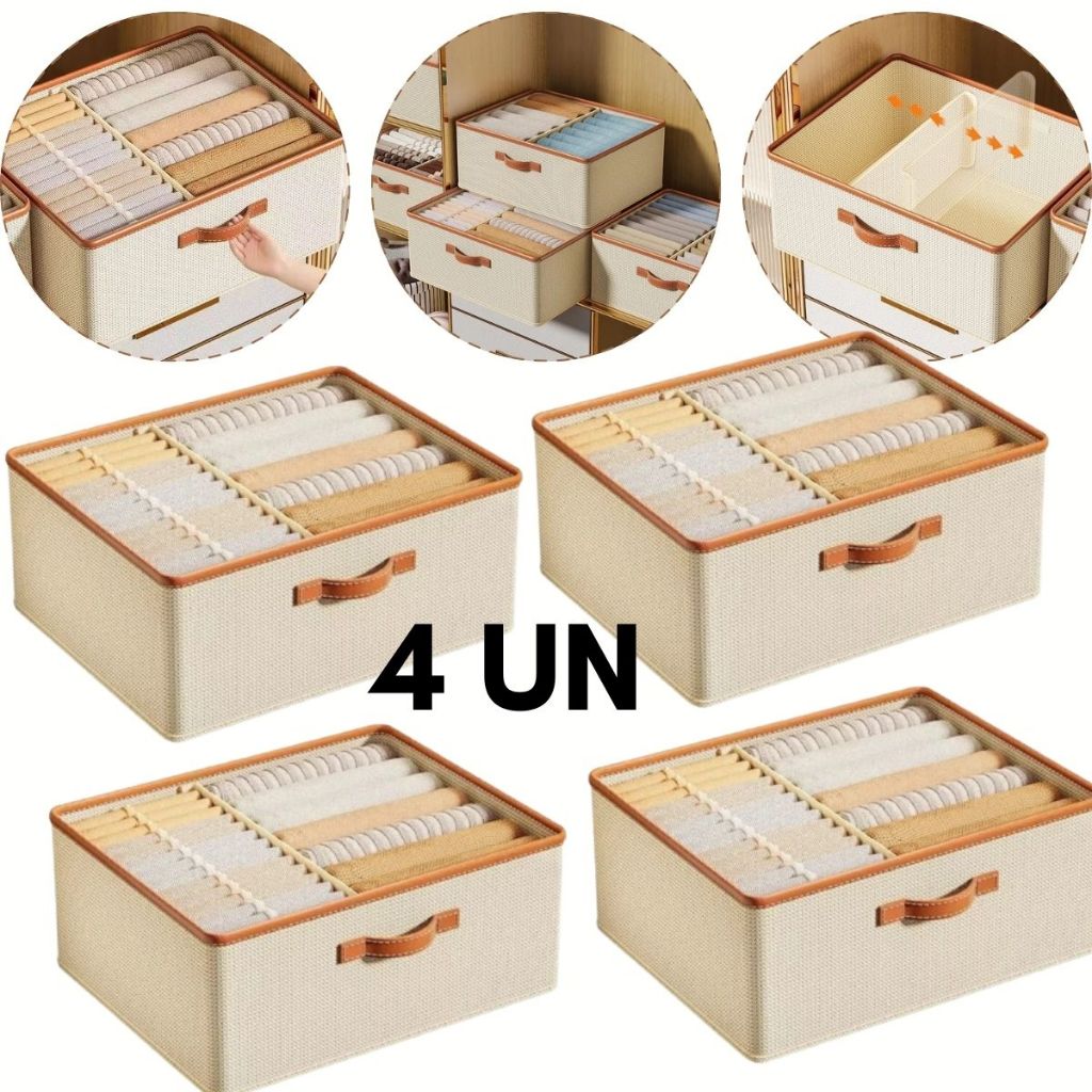 Kit 4 Organizador de Guarda Roupa Caixas Organizadoras de Roupas Calçados Coberta TNT Mult...