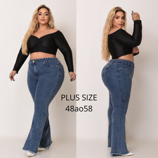 Calça Jeans Flare Plus Size Cintura Alta Lycra Elastano Premiun Efeito Levanta Bumbum Cur…