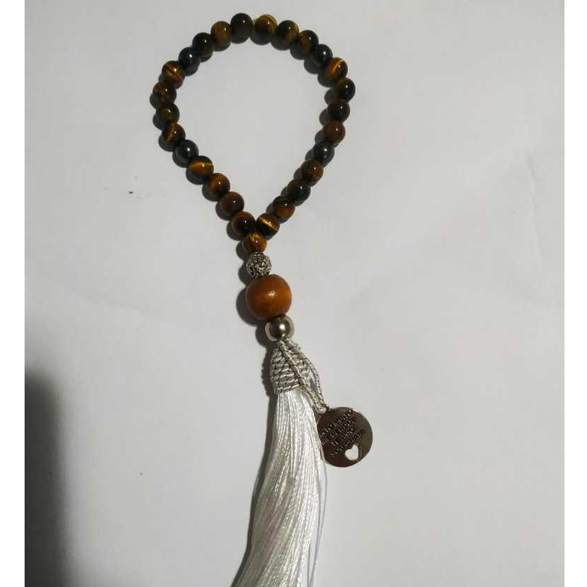 Japamala de 27 Contas de Pedra Olho de Tigre - Mini Japamala para usar no Carro ou na Bolsa