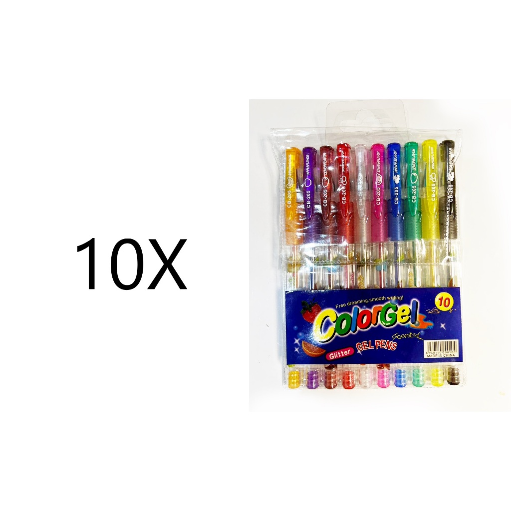 10 Kit Caneta Canetinha Color Gel Com Glitter Diversas 10 Cores