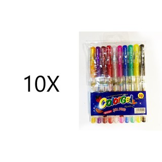 10 Kit Caneta Canetinha Color Gel Com Glitter Diversas 10 Cores