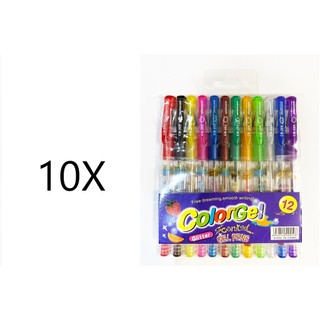 10 Kit Caneta Canetinha Color Gel Com Glitter Diversas 12 Cores