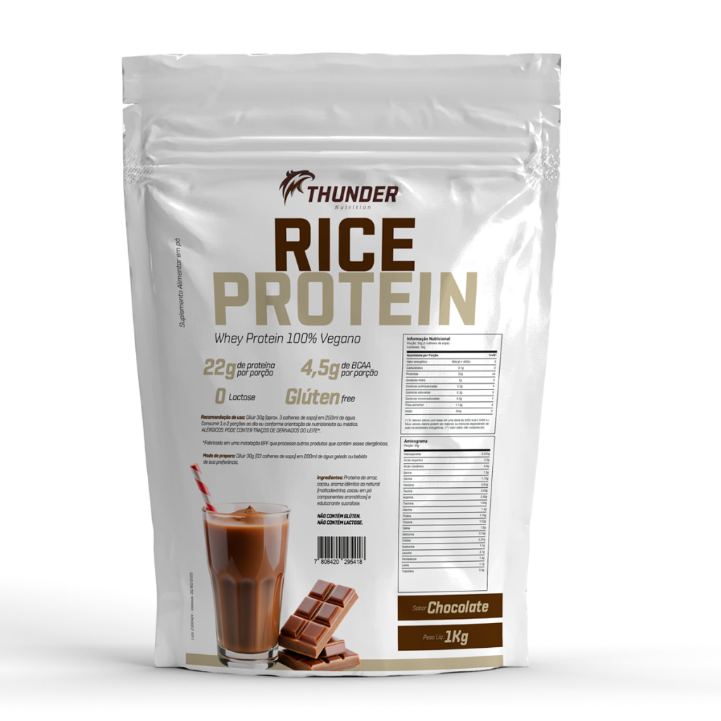 Whey Rice Protein 1kg Thunder - Whey Protein Vegano Zero Lactose - Proteína do Arroz - Vários sabores
