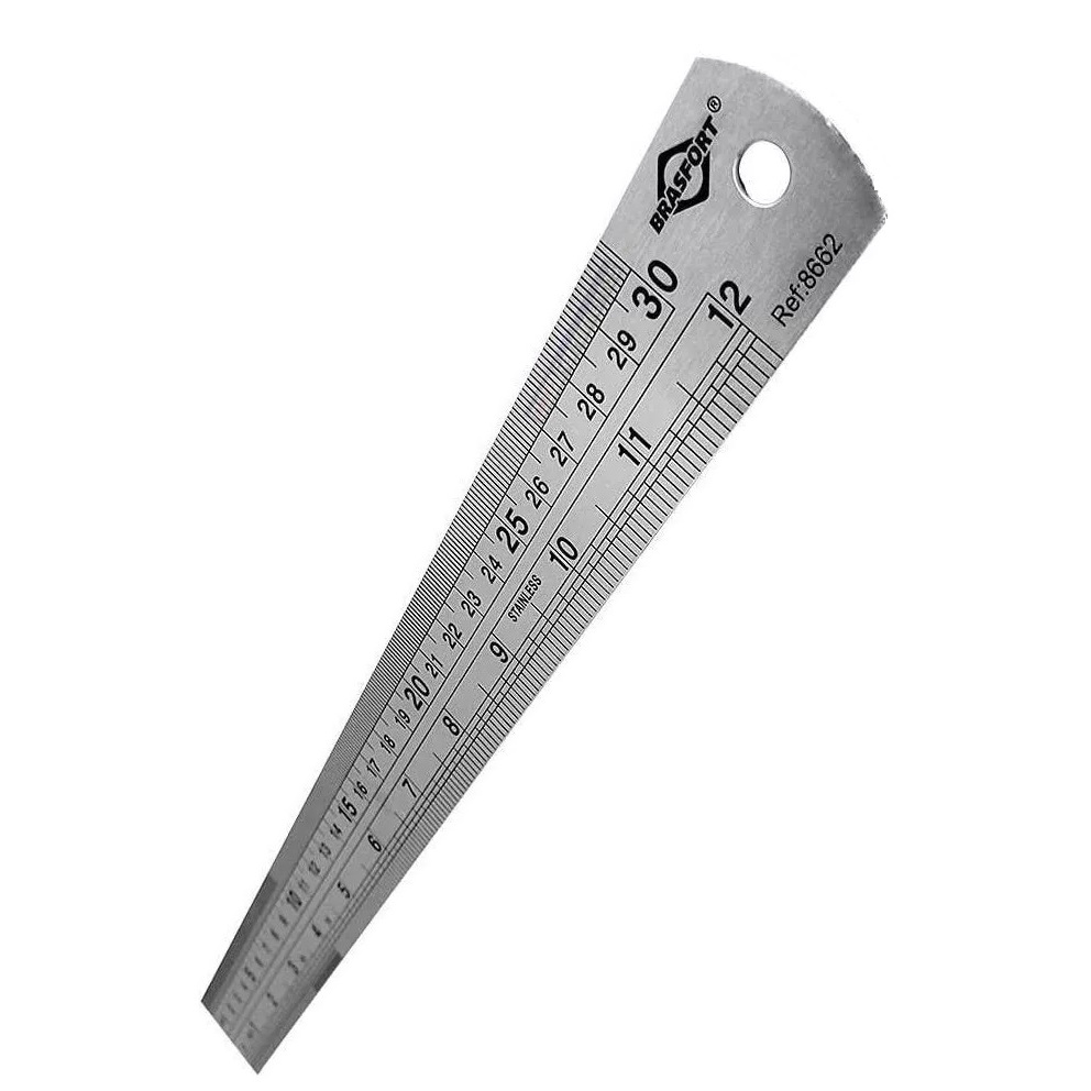 Régua 30 Cm 12 Polegadas Aço Inox Escala Mm Cm Polegada Projetista Escola Gráfica