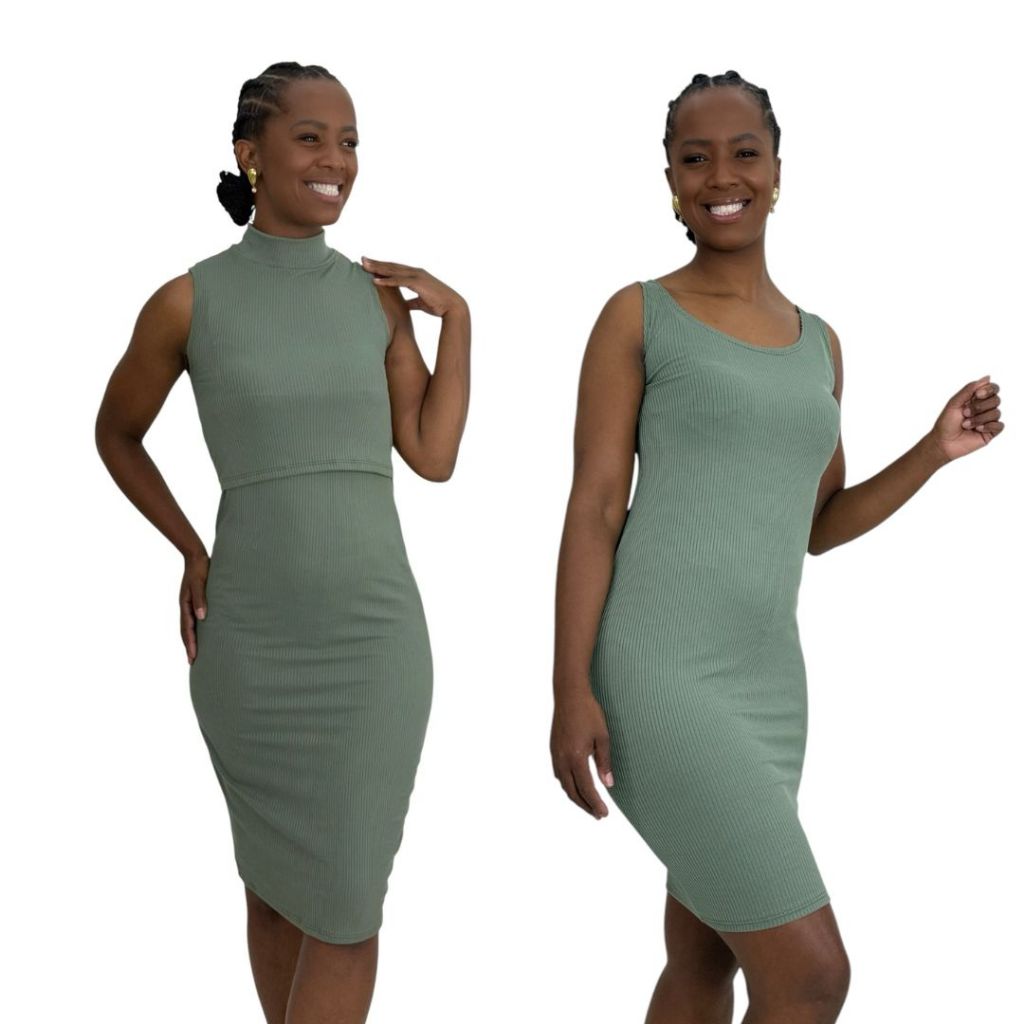 Kit Amamentação Vestido Longo e Vestido Midi Prático Maternidade Funcional Pós Parto Gestante