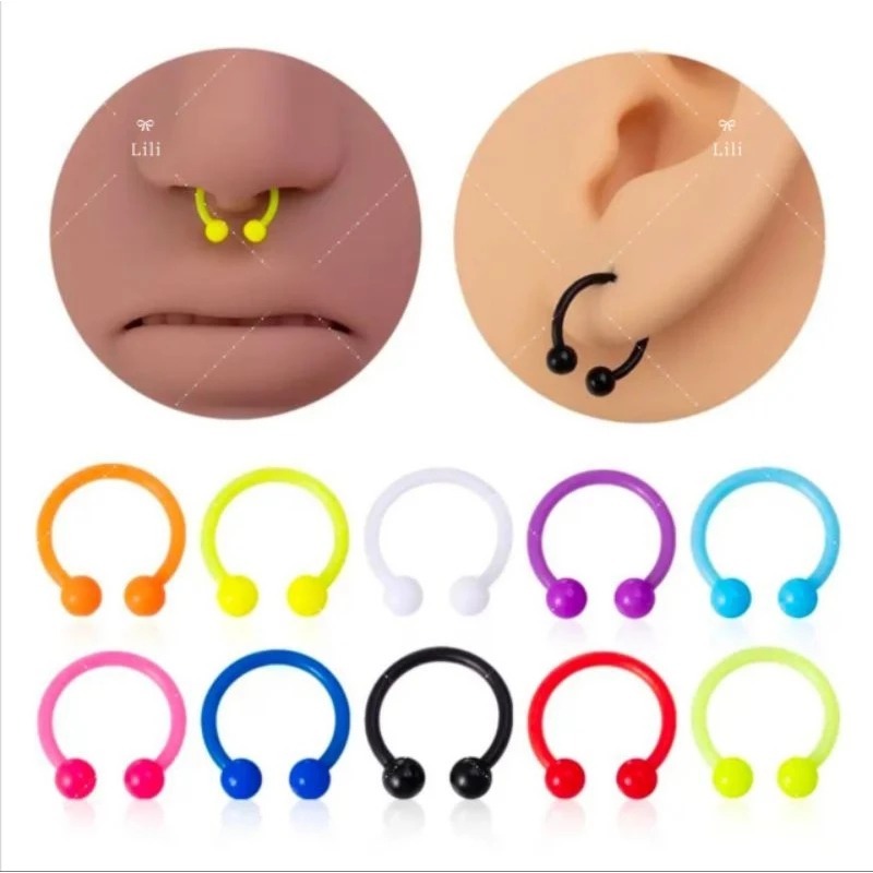 Kit 12 piercing ferradura silicone colorido 8mm