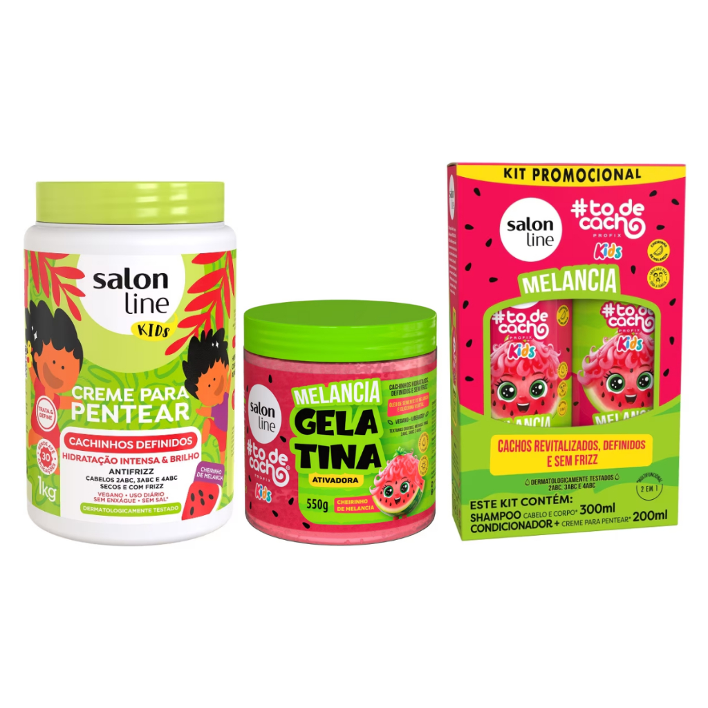Kit Salon Line Cachos Kids Melancia + Creme Pentear E Gelatina Ativadora