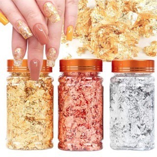 Folha de Ouro Pote Grande Nail Art Decoração Unhas Dourado Prata Bronze em Oferta na Shopee