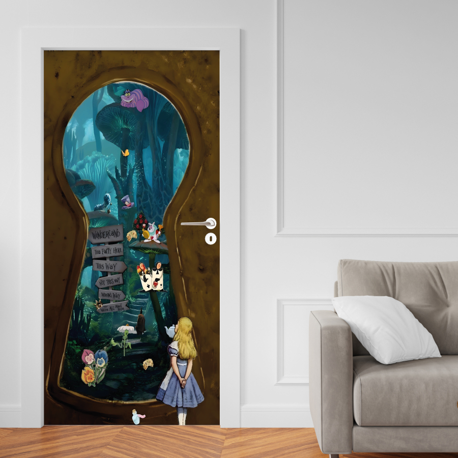 Papel Parede Adesivo para Portas de Madeira ou Vidro Decoração Revestimento - Alice no País das Maravilhas 2407