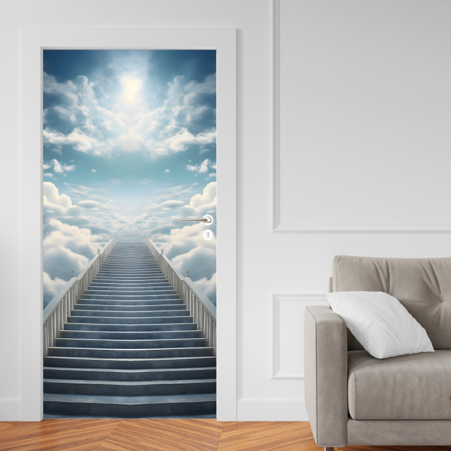 Papel Parede Adesivo para Portas de Madeira ou Vidro Decoração Revestimento - Céu, Paraíso, Religioso - ESCADA CÉU