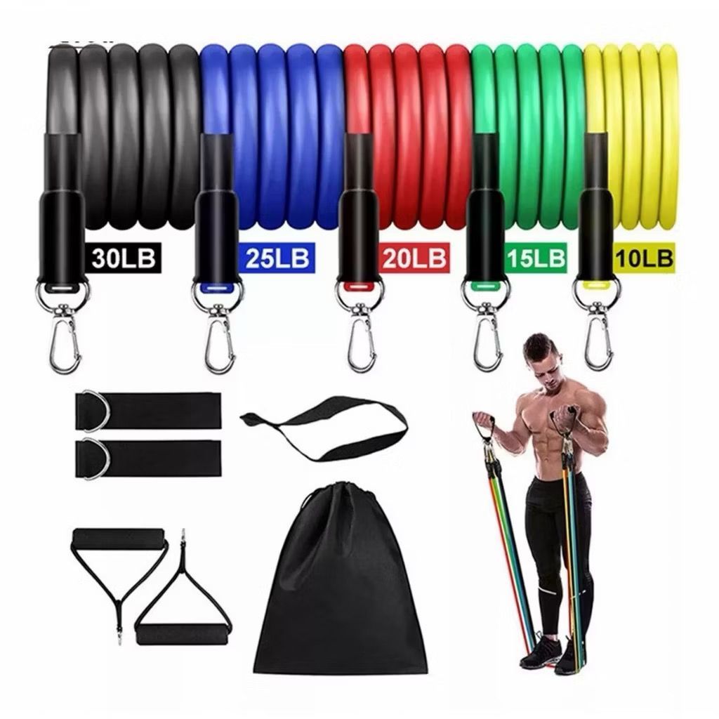 Kit Extensores Elasticos  11 Peças Treino Academia Exercícios Musculação Yoga Pilates Em Casa